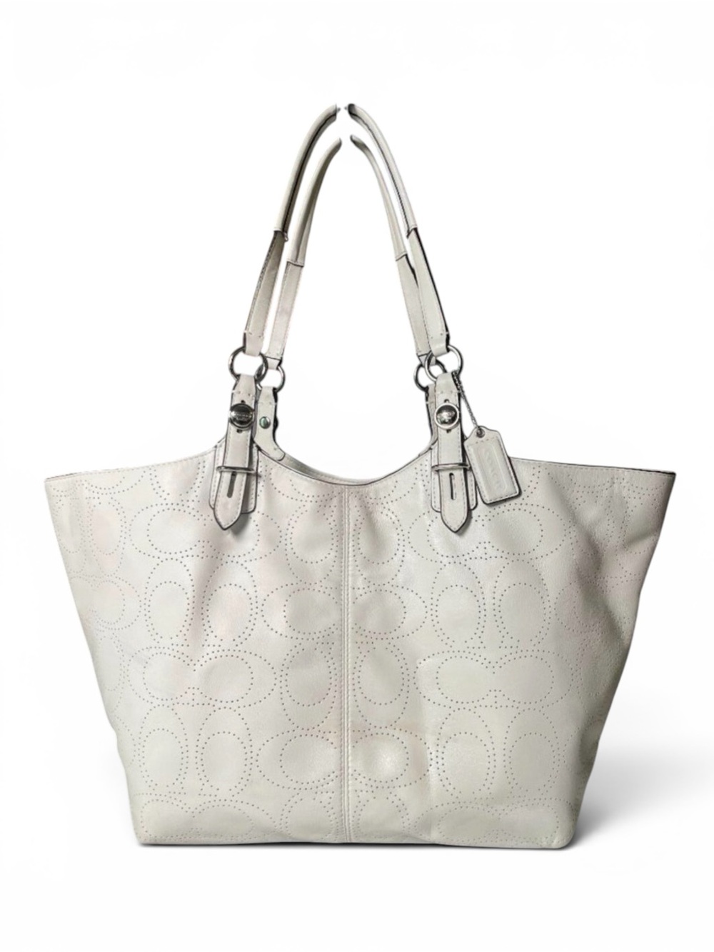 Coach Ivory Leather Op Art Perforated Tote Bag F16598
